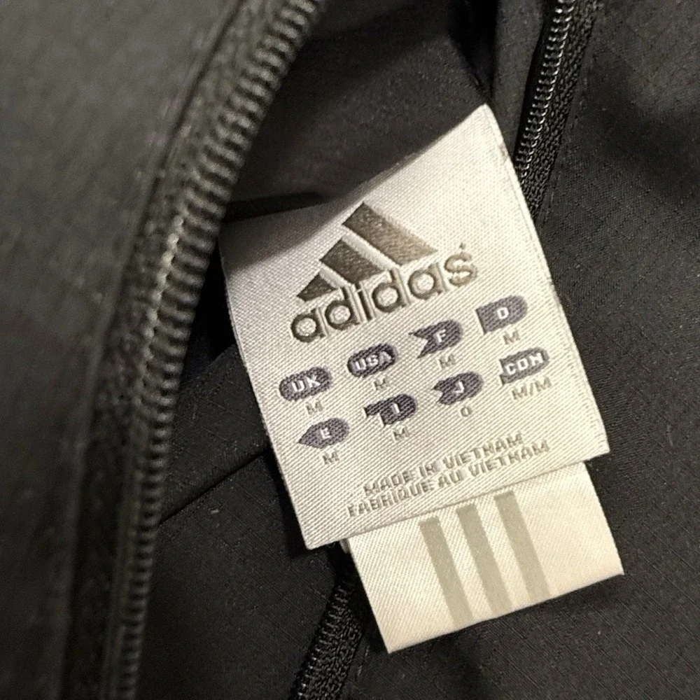 Vtg Adidas Men's M/L Black Gray Reversible Jacket 3 Stripe Logo Hooded Coat 90's